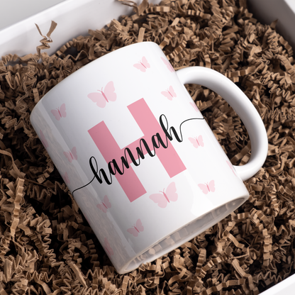 Pink Butterflies Mug With Name