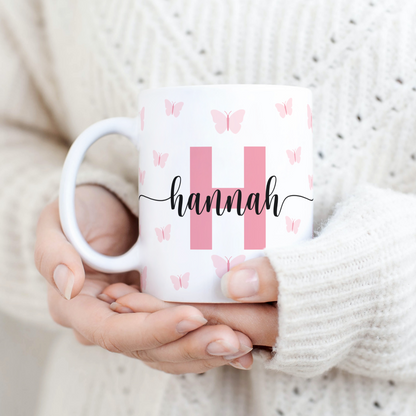 Pink Butterflies Mug With Name